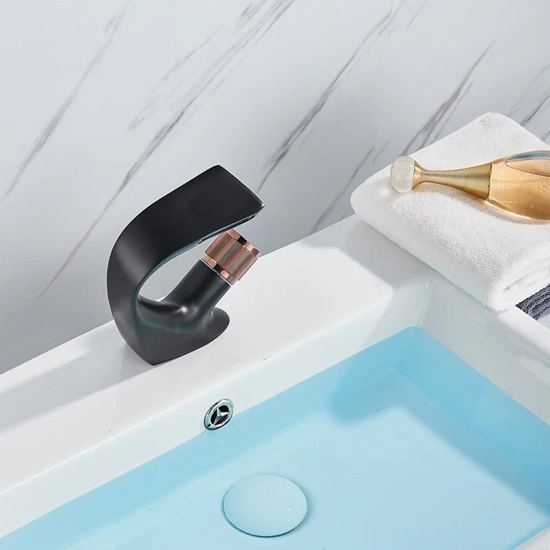 Afralia™ Matte Black Waterfall basin Faucet: Modern Deck Mount Brass Mixer Tap