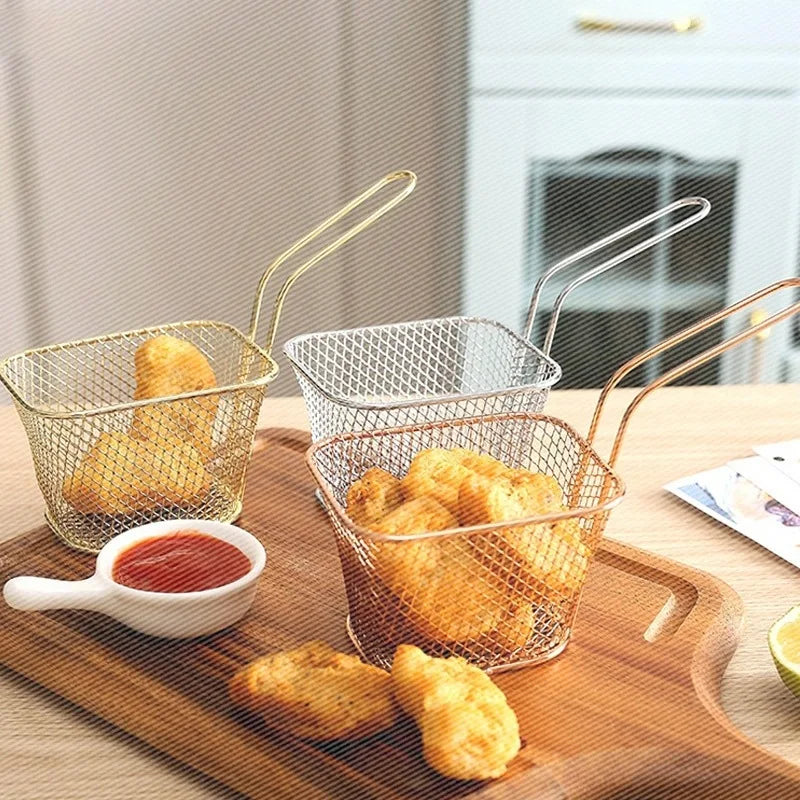 Afralia™ Potato Strip Fry Basket with Handle and Iron Plating