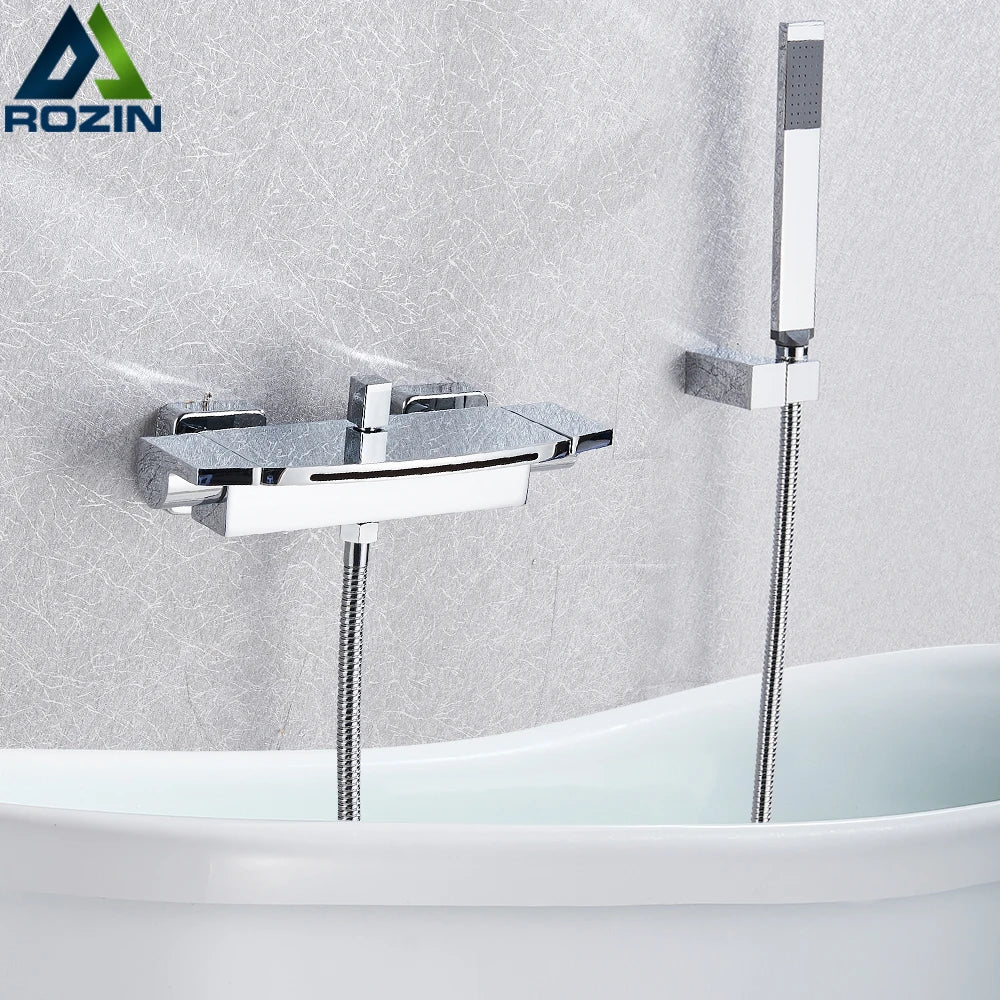 Afralia™ Chrome Black Retro Dual Handle Bath Shower Faucet Set with Handheld Head