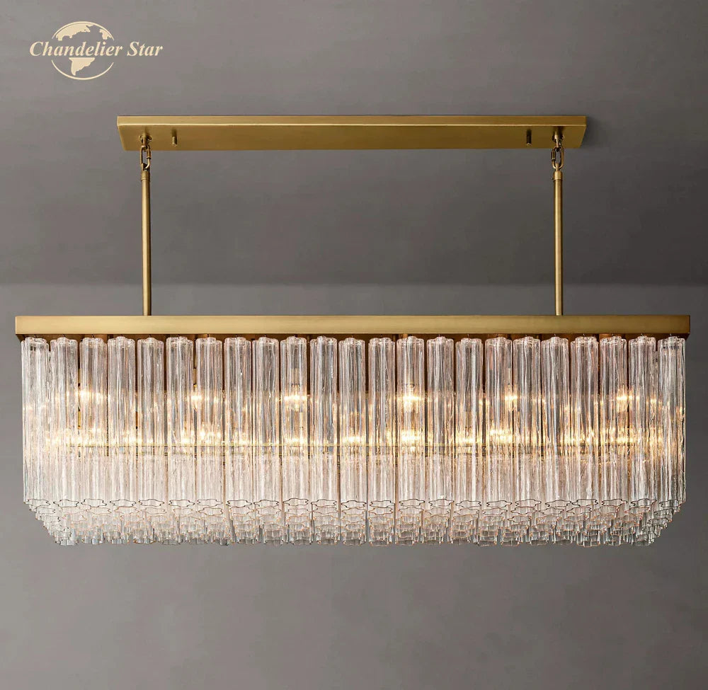 Afralia™ Cielo Rectangular LED Chandelier for Living Dining Kitchen Island Lamps