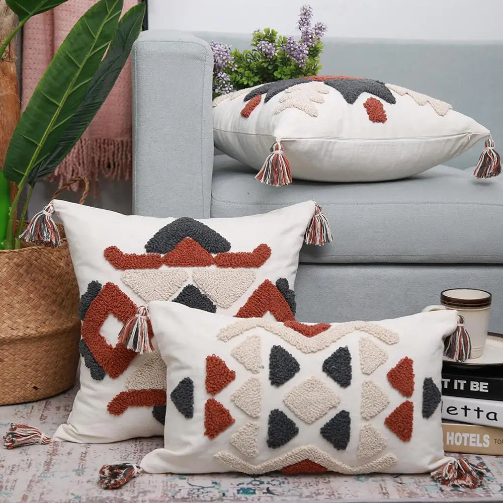 Afralia™ Boho Style Embroidered Pillow Cover with Tassels for Living Room & Bedroom