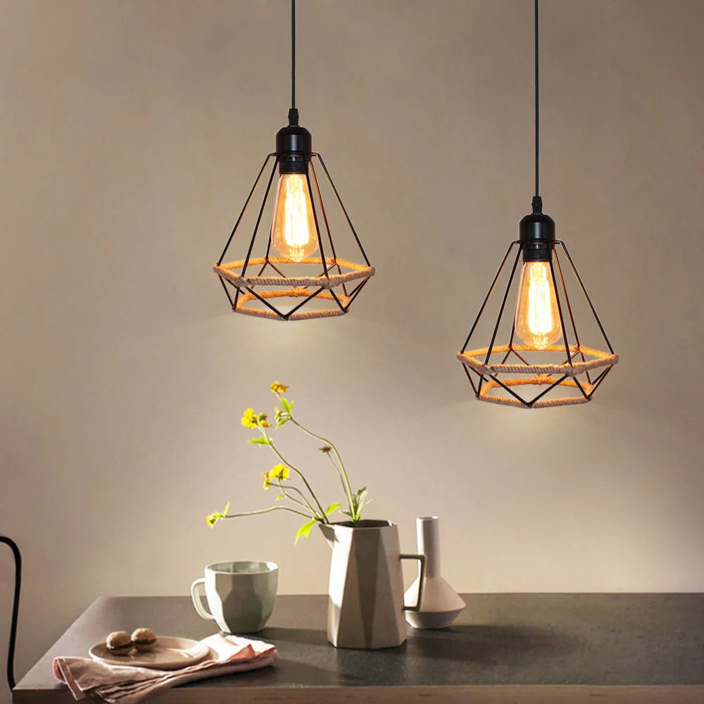 Afralia™ Diamond Cage Iron Pendant Light for Living Dining Bedroom
