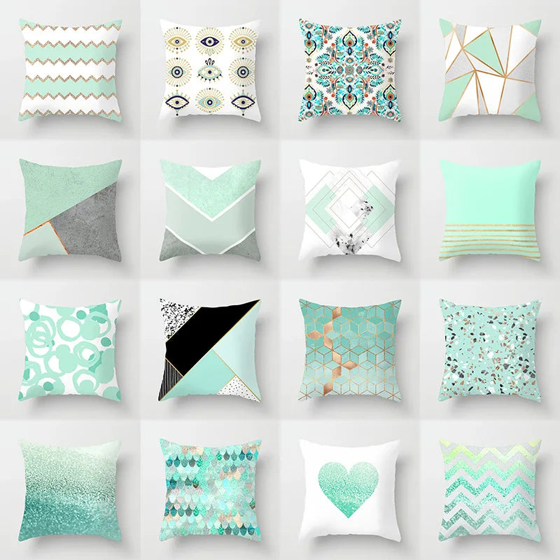 Afralia™ Modern Geometry Print Cushion Cases in Light Blue Green Mint for Sofa