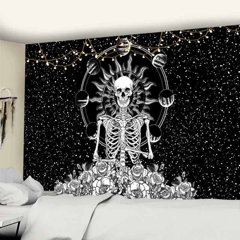 Afralia™ Wall Tapestry Hanging Decor Witchcraft Hippie Astrology Sun Moon Skull