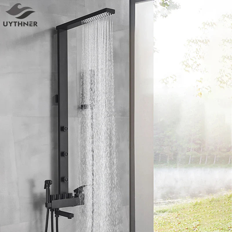 Afralia™ Matte Black Bathroom Luxury Shower Faucet Set for Wall Mount Bathtub Mixer