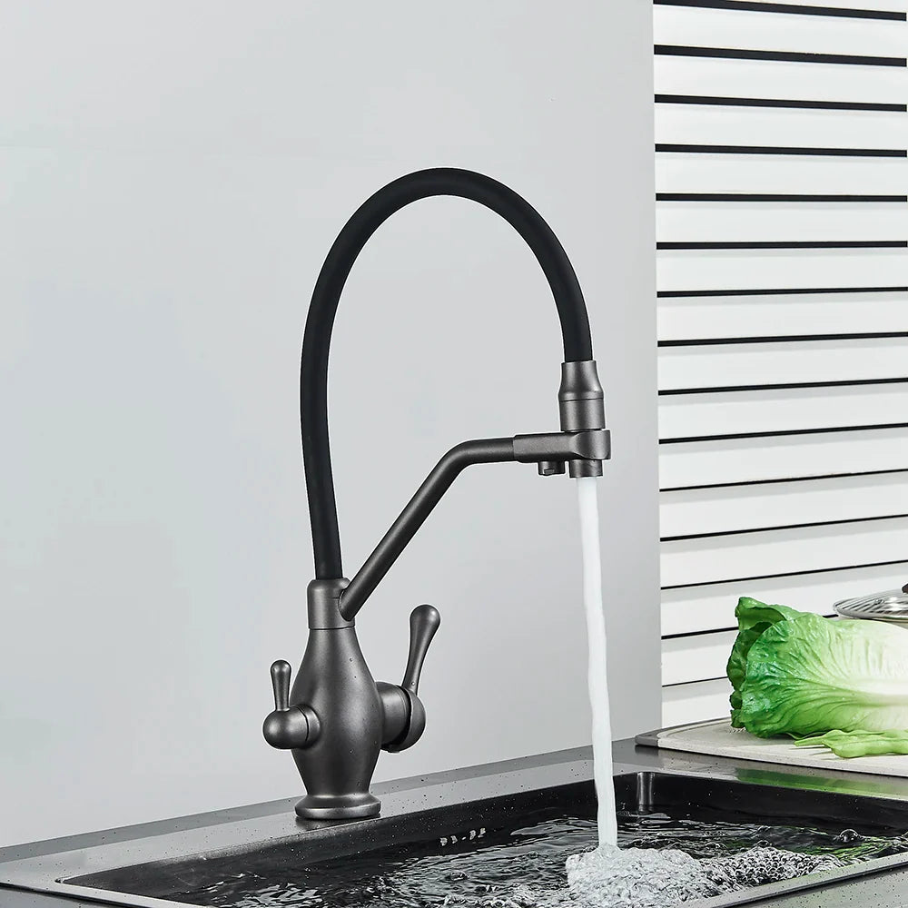 Afralia™ Gun Gray Kitchen Faucet Drinking Pure Water Tap Hot Cold Dual Handle