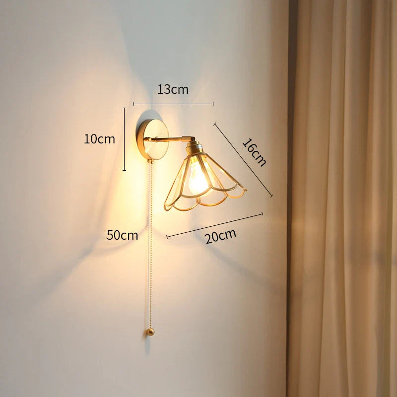 Afralia™ Copper Glass LED Wall Sconce with Pull Chain Switch for Modern Bathroom Decor