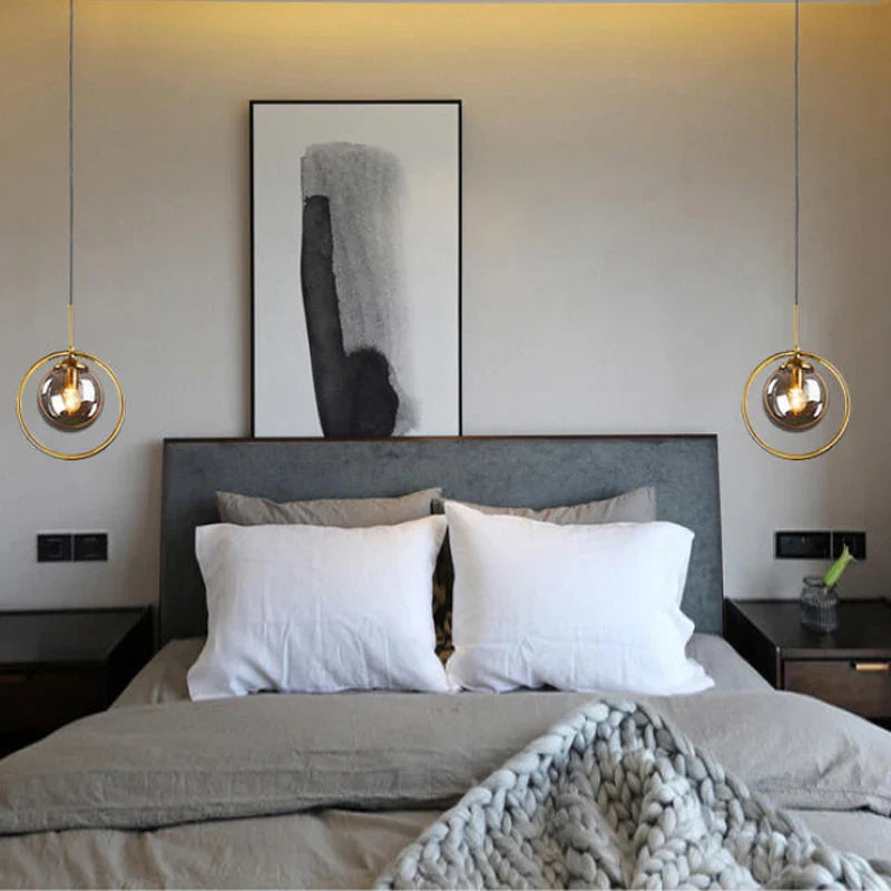 Afralia™ Modern Nordic Metal Ring Glass Ball Pendant Light for Living Room
