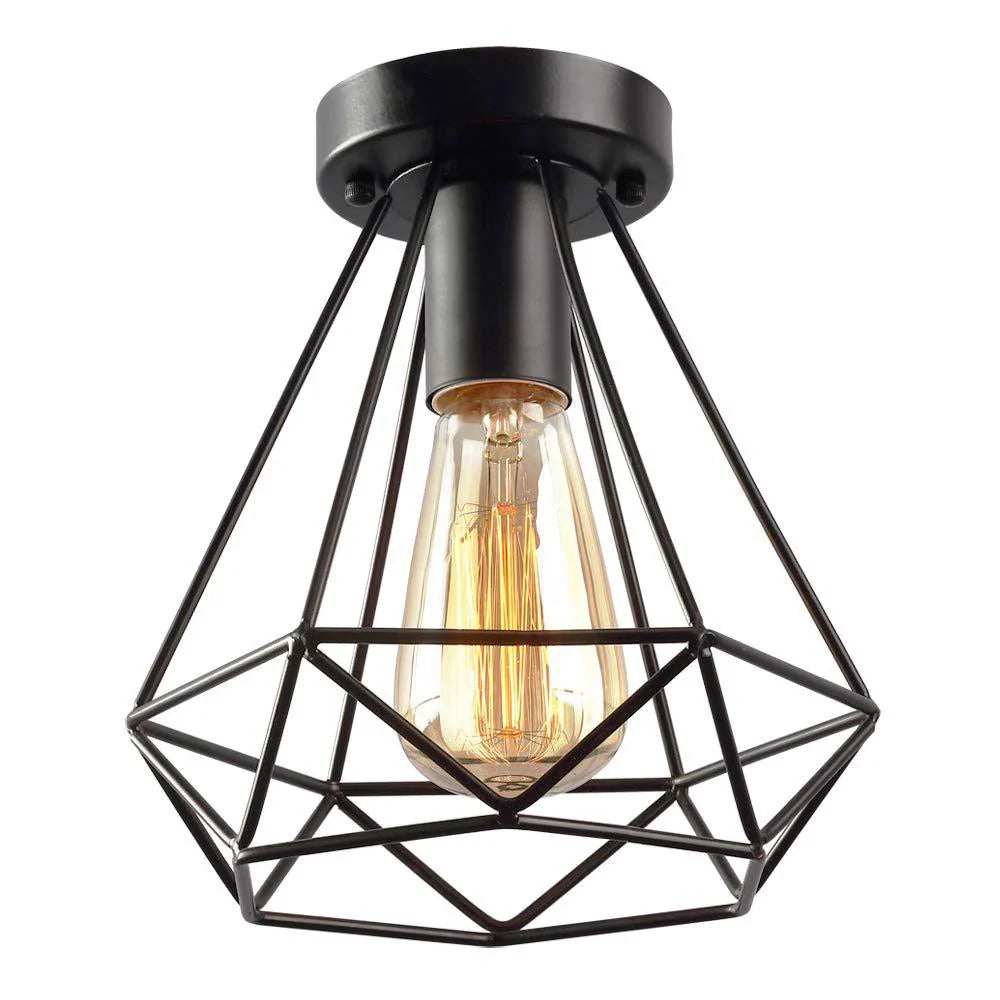 Afralia™ Industrial Black Iron Cage Ceiling Light Flush Mount