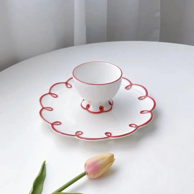 Afralia™ Ceramic Plate Set Kitchen Tableware Dessert Bread Coffee Tea Cup Dishware