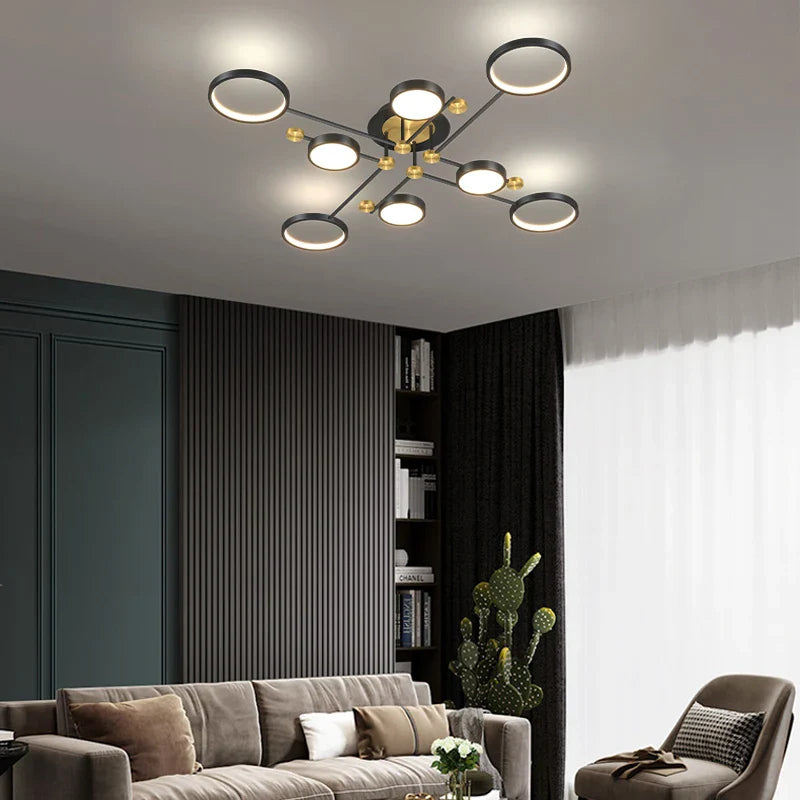 Afralia™ Gold Frame LED Chandelier: Modern Lighting for Living Room, Bedroom - Indoor Fixture & Lustres