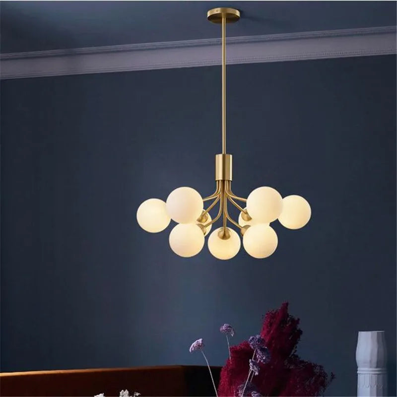 Afralia™ Gold Glass Ball Chandelier: Luxury LED Lighting for Dining Room, Kitchen, Cafe