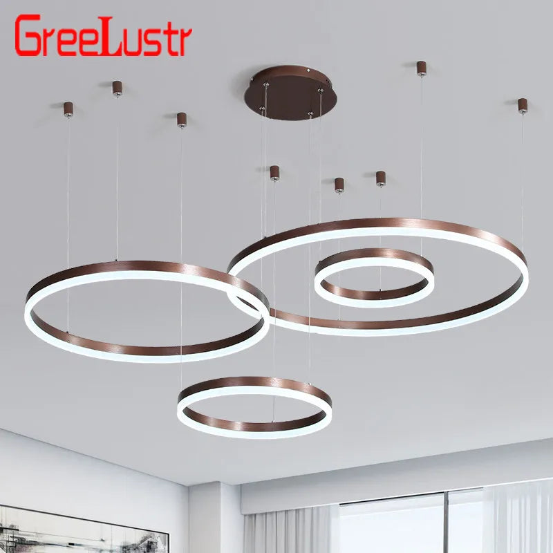 Afralia™ LED Chandelier Rings Pendant Light - Coffee Gold Dimmable Ceiling Lamp