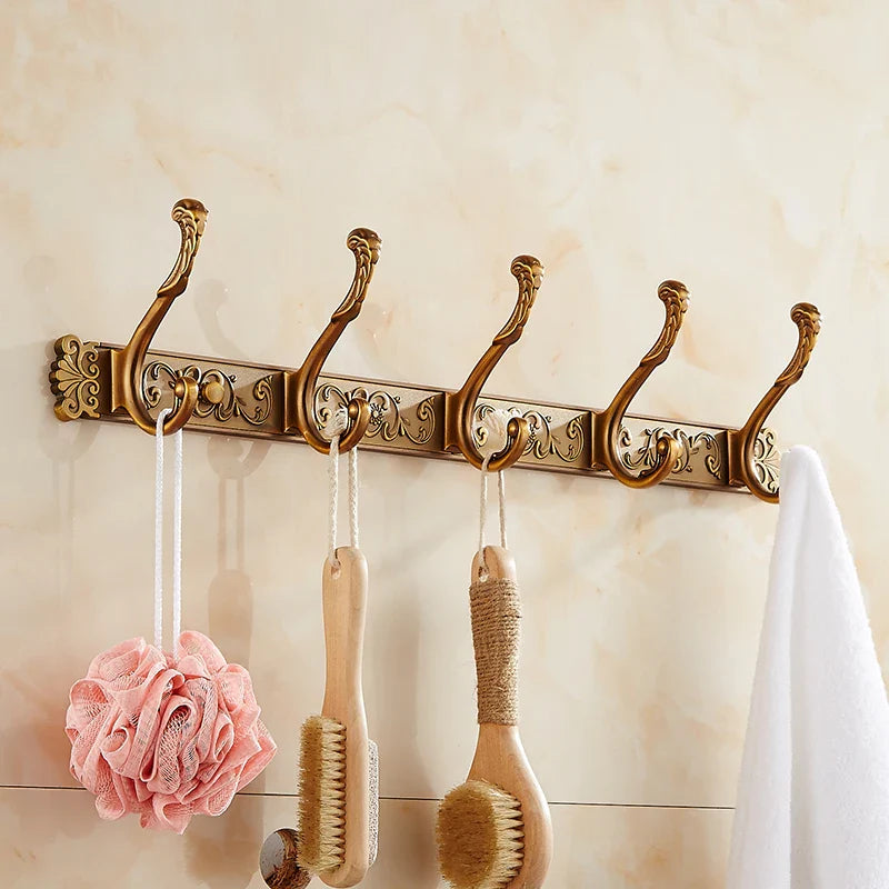 Afralia™ Antique Bronze Carved Robe Hook Towel Hanger for Bathroom and Kitchen