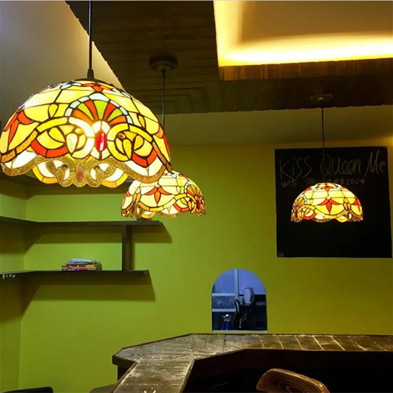 Afralia™ Nordic Tiffany Peacock Chandelier Glass Lamp for Home Decor