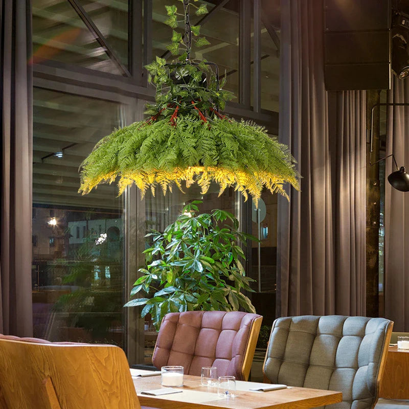 Afralia™ Music Theme Vintage Chandelier with Green Plants LED - Decorative Restaurant Bar Pendant Lamps