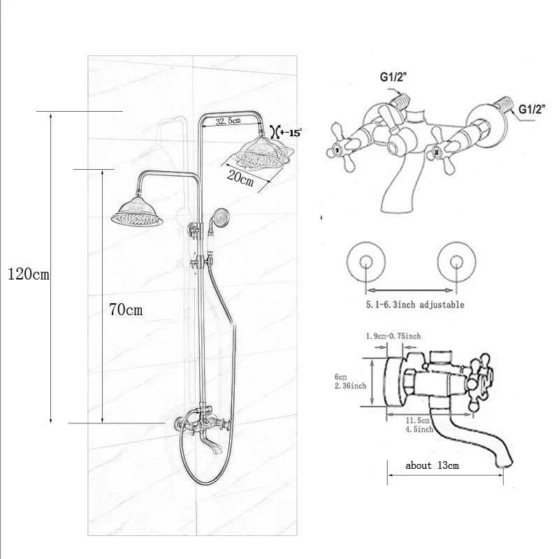 Afralia™ Brushed Nickel Shower Faucet Set with Rainfall Shower Head & Hand Held Mixer