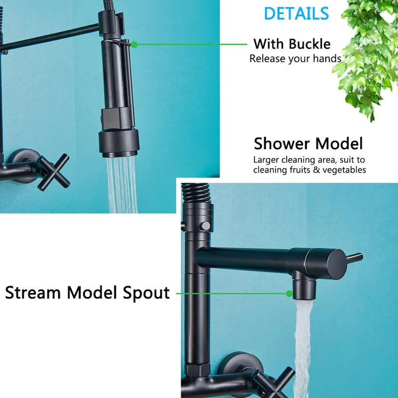 Afralia™ Black Wall-Mounted Kitchen Faucet with Swivel Spout and Dual Handles