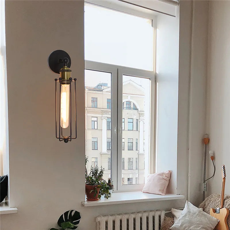 Afralia™ Vintage Loft Metal Frame Wall Light for Bathroom Bedroom Bar