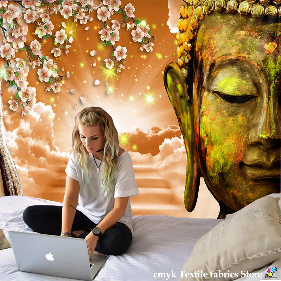 Afralia™ Sakura Mandala Buddhism Tapestry Wall Hanging for Home Decor and Living Room