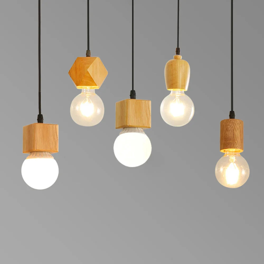 Afralia™ Wooden Pendant Lampshade Hanging Ceiling Light Fixture E27