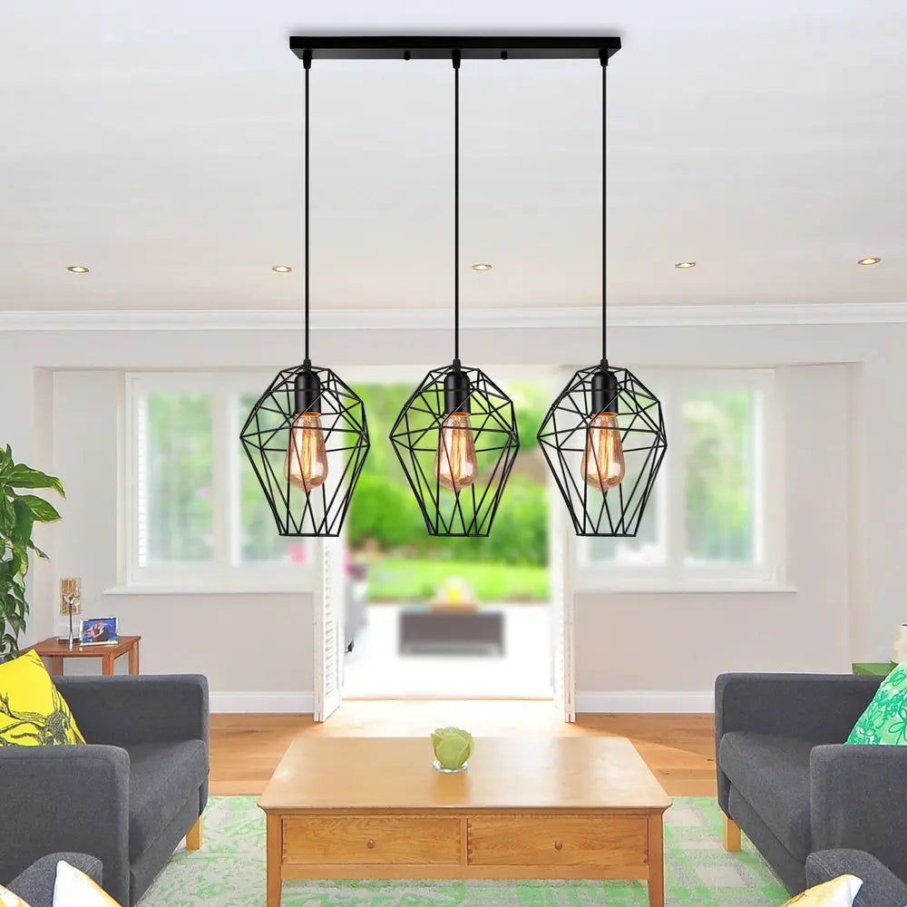 Afralia™ Modern Black Cage LED Pendant Light for Home & Commercial Lighting