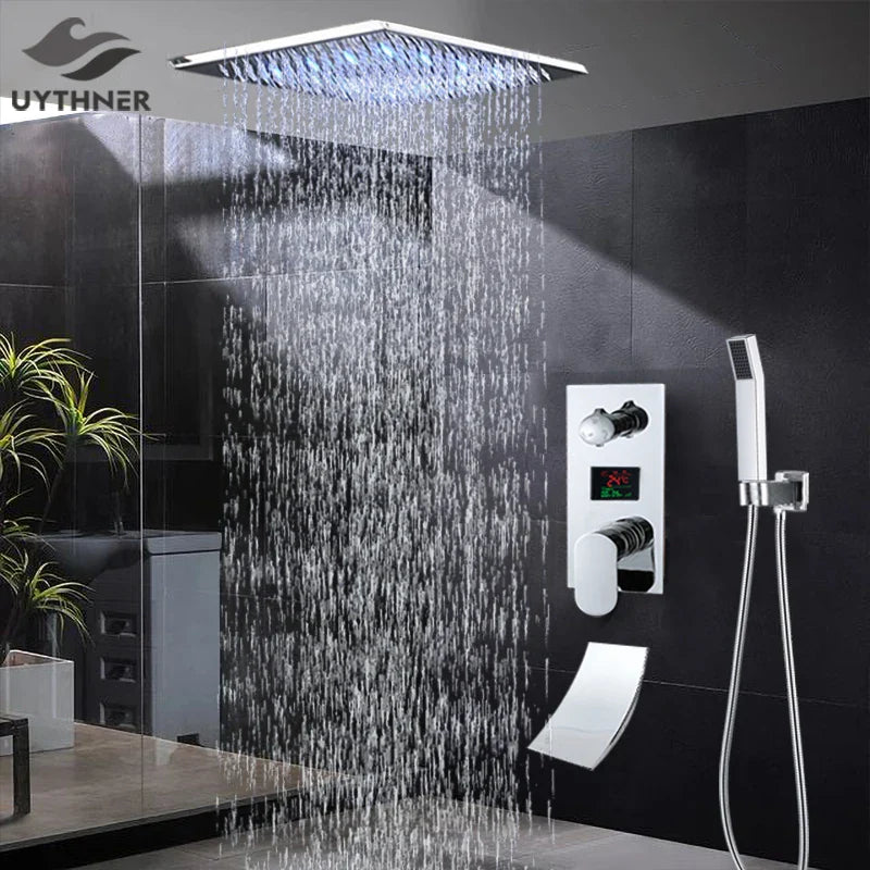 Afralia™ Rainfall Shower Faucet Set, Concealed Chrome System, Wall Mount Mixer Tap