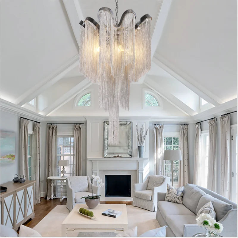 Afralia™ Modern Luxury Tassel Chandelier with E14 Base Aluminum Lamp for Indoor Decor