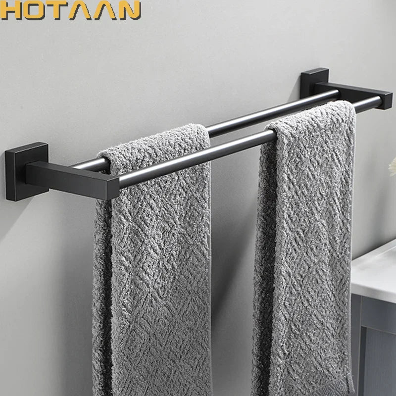 Afralia™ Matte Black Stainless Steel Double Towel Bar Towel Rail Towel Holder