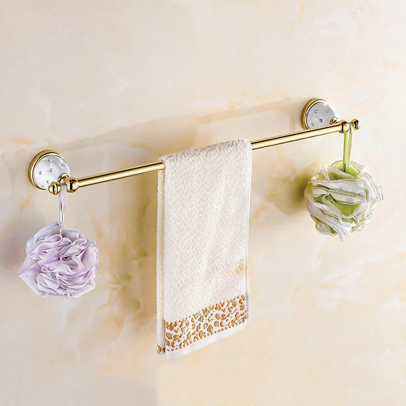 Afralia™ Golden Bath Hardware Set: TP Holder, Towel Rack, Tissue Holder, Cup Holder, Robe Hook