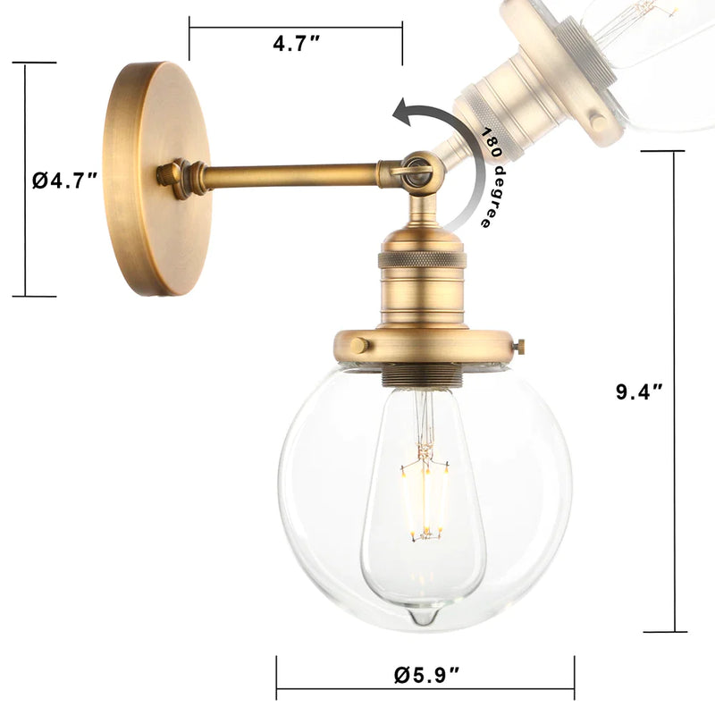 Afralia Vintage Industrial Wall Sconce with 5.9" Clear Glass Globe Shade
