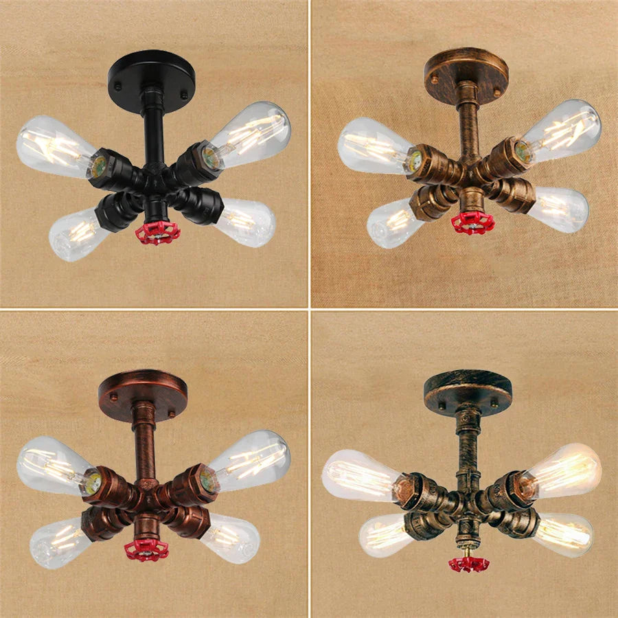 Afralia™ Industrial Brass Ceiling Chandelier with Edison Bulbs