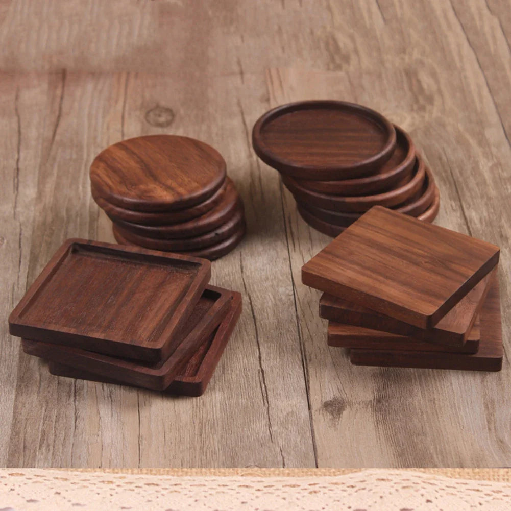 Afralia™ Wooden Coasters Set for Tea Coffee Cup Placemats Home Decor Insulation Square Round Drink Mat