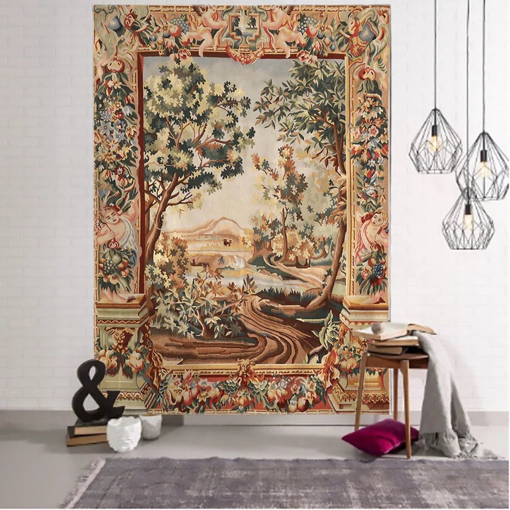 Afralia™ Floral Tapestry Pumpkin Lamp Night Sky Art Wall Hanging