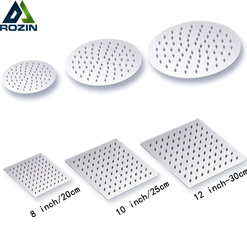 Afralia™ Stainless Steel Ultra-thin Showerheads in Round & Square 4-12 Inch Rainfall Rain Shower
