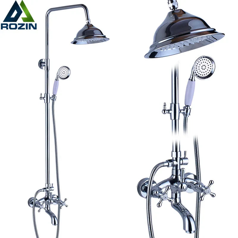 Afralia™ Chrome Dual Handle Shower Set with 8" Rainfall Head and Hand Shower
