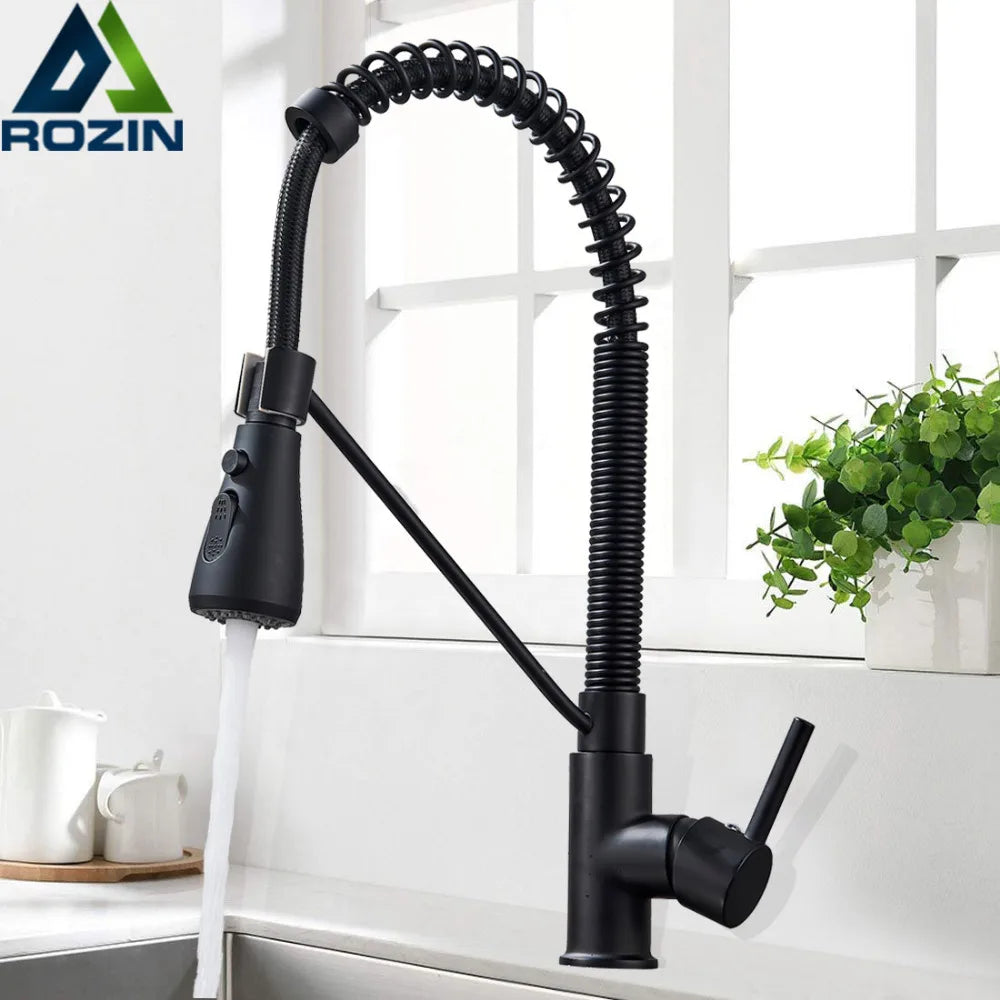 Afralia™ Matte Black Spring Kitchen Faucet with Dual Function Spray Head