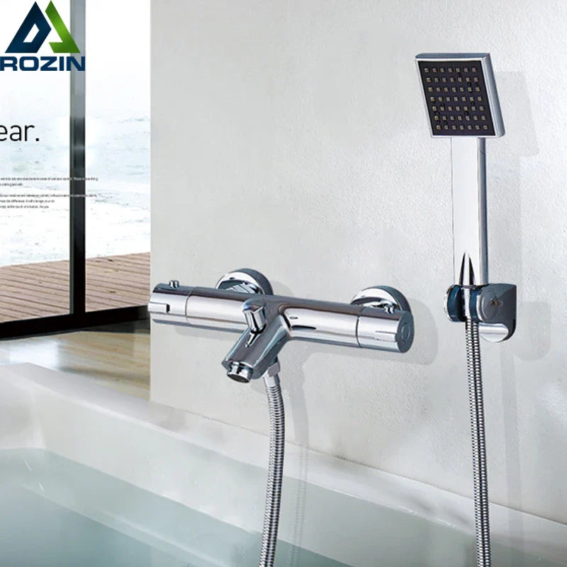 Afralia™ Thermostatic Shower Faucet Bathroom Mixer Hot Cold Mixing Valve Chrome Bathtub