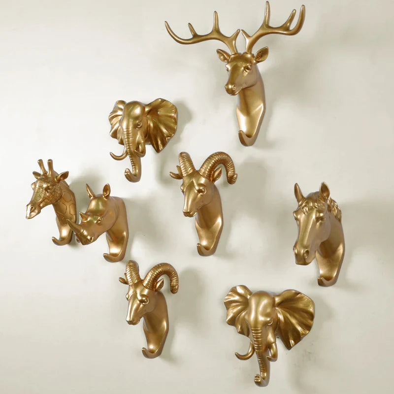 Afralia™ Resin Animal Head Wall Hooks for Decorative Hanging and Organization
