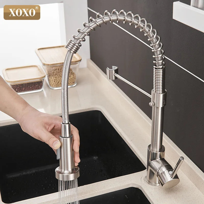 Afralia™ Brushed Nickel Kitchen Faucet Pull Out Swivel Mixer Tap 1343A-S