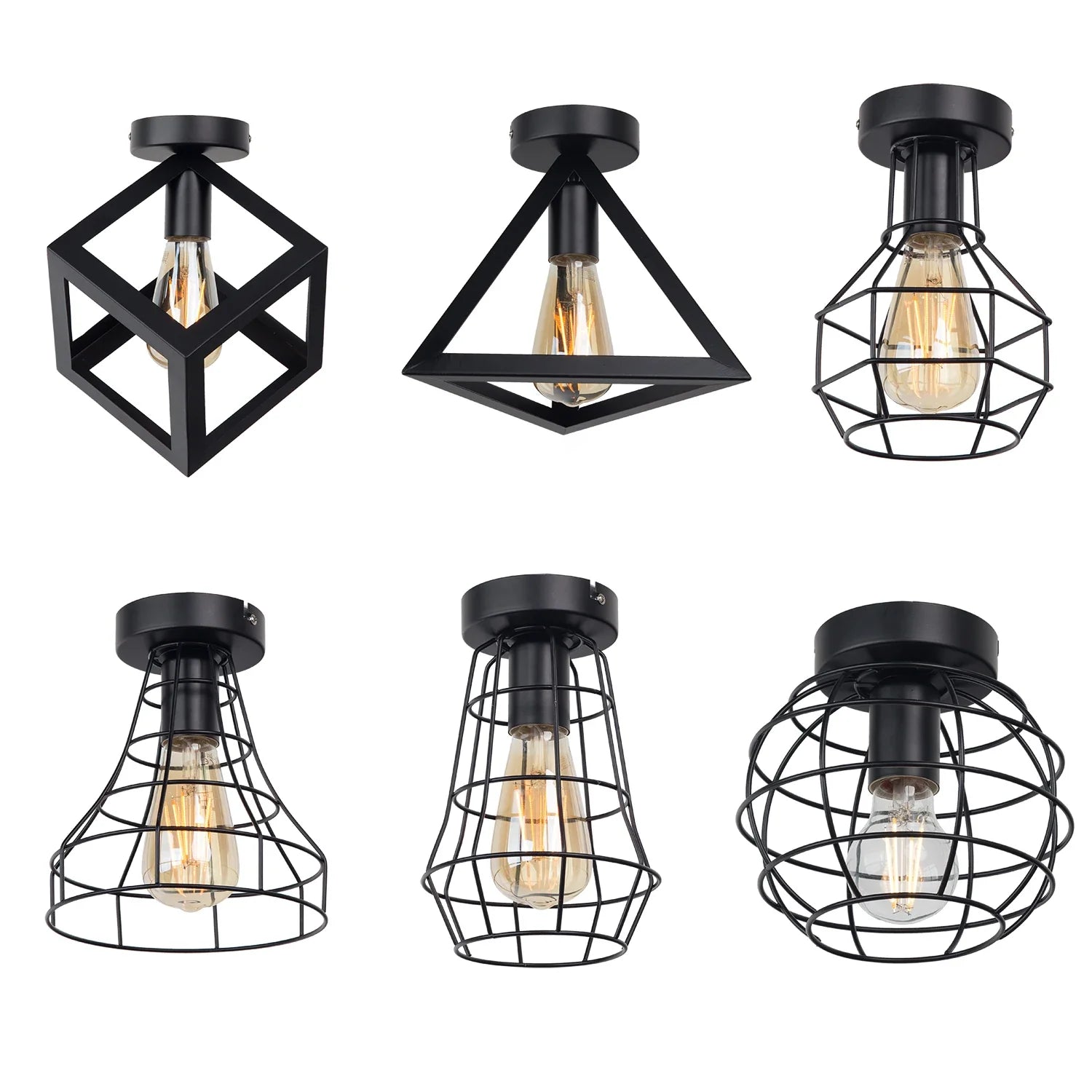 Afralia™ Vintage Industrial Black Iron LED Ceiling Light for Home Decor