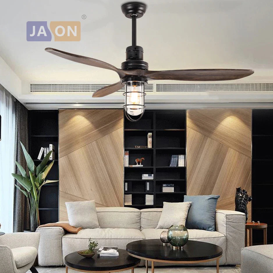 Afralia™ Edison Loft Iron Glass Wood Ceiling Fan with LED Light for Foyer Bedroom