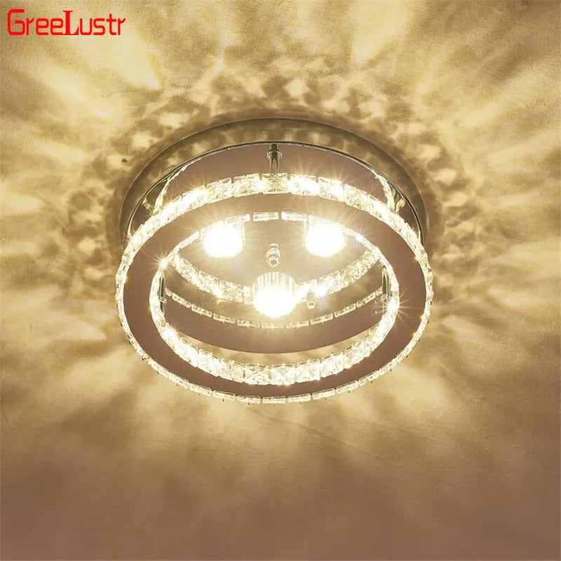 Afralia™ Crystal LED Ceiling Light: Stainless Steel Round Fixture for Bedroom, Kitchen, Bathroom