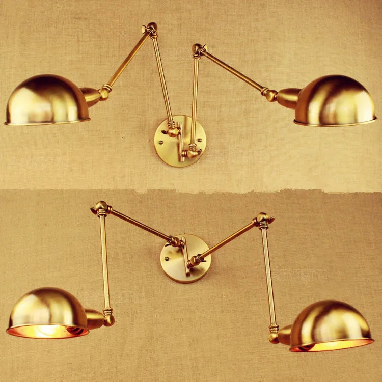 Afralia™ Industrial Vintage Double Swing Wall Sconce, Retro Wall Lamp, Brass Copper Loft Arm Light
