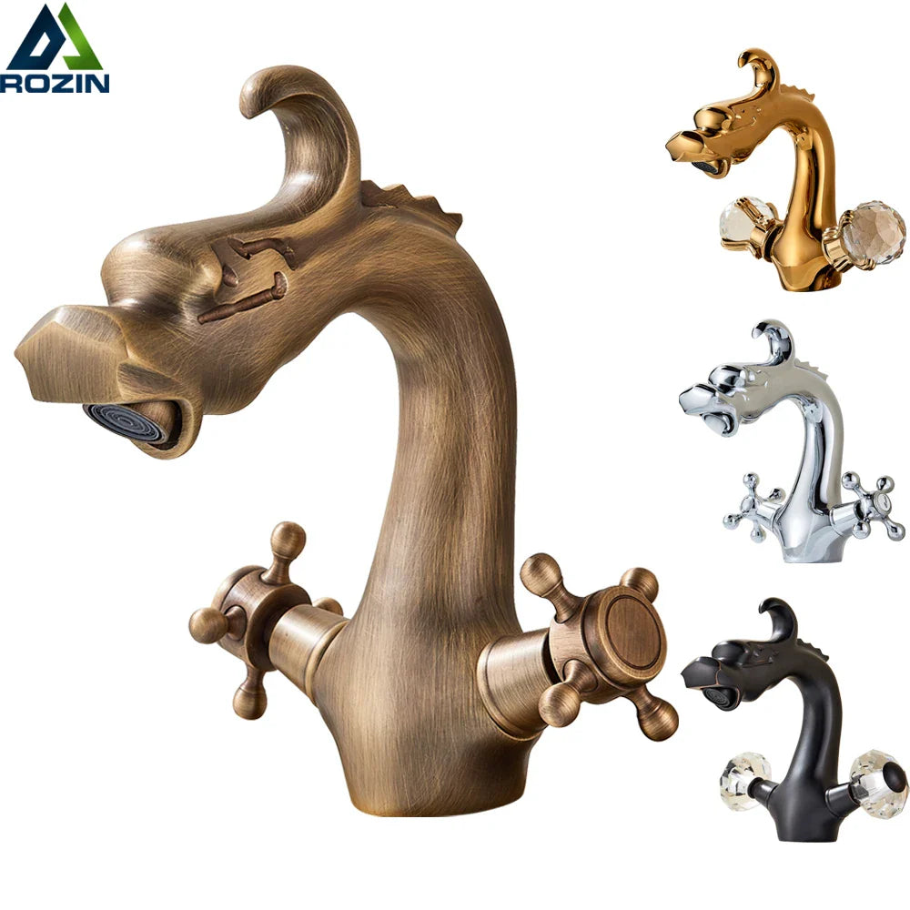 Afralia™ Dragon Handle Basin Faucet - Antique Bronze Vessel Sink Mixer Tap