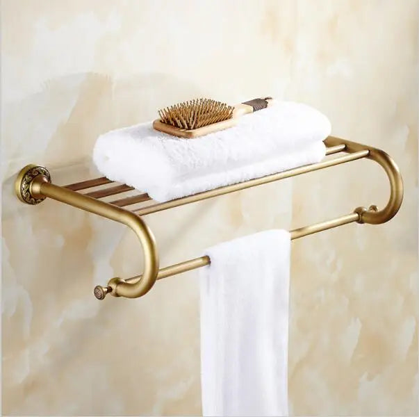 Afralia™ Copper Carved Bathroom Accessories Set: Towel Shelf, Towel Bar, Paper Holder, Cloth Hook