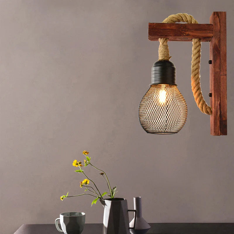 Afralia™ Industrial Vintage Wall Lamp LED Wooden Wall Lights Interior