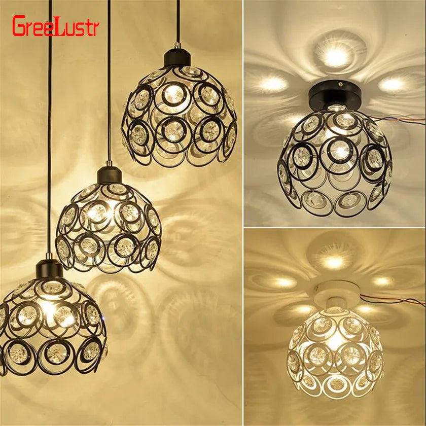 Afralia™ Crystal Flush Mount Chandelier for Hallway Foyer, Modern Hollow Carved Ceiling Light