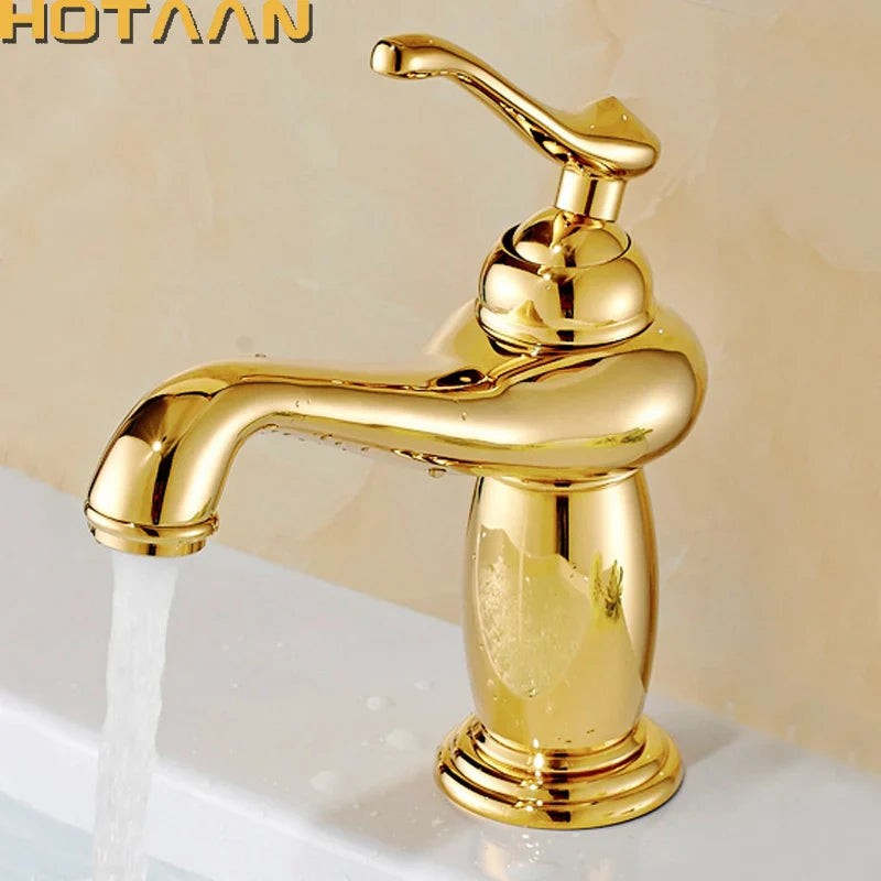Afralia™ Gold Brass Bathroom Basin Faucet with Ceramic Mixer Tap