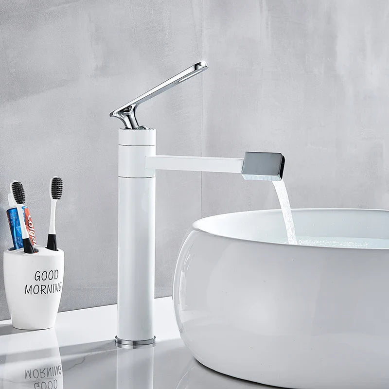 Afralia™ White Spray Painting Bath Sink Faucet with 360° Rotating Aerator